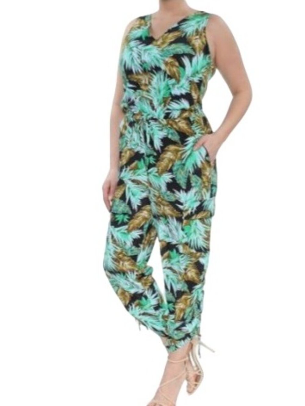 Ralph Lauren Womens Neila Jumpsuit Green tropical sleeveless size 14 new $198